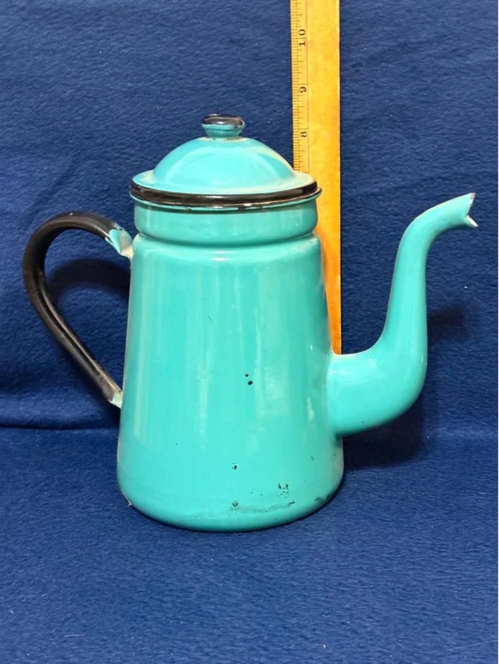 Large Turquoise Green Enameled Tin Coffee Pot